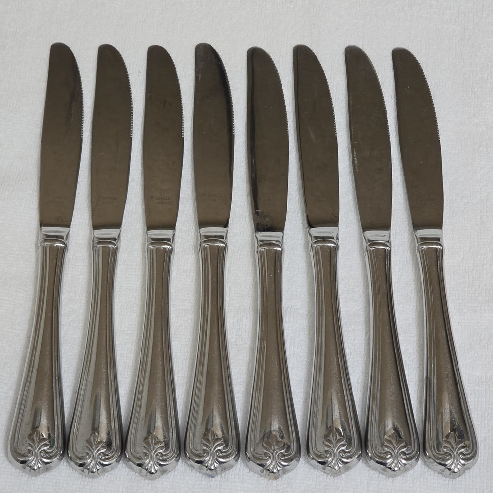 Lenox Butlers Gourmet 18/8 Dinner Knives Set of 8 Outlined Plume Tip 9.5" READ